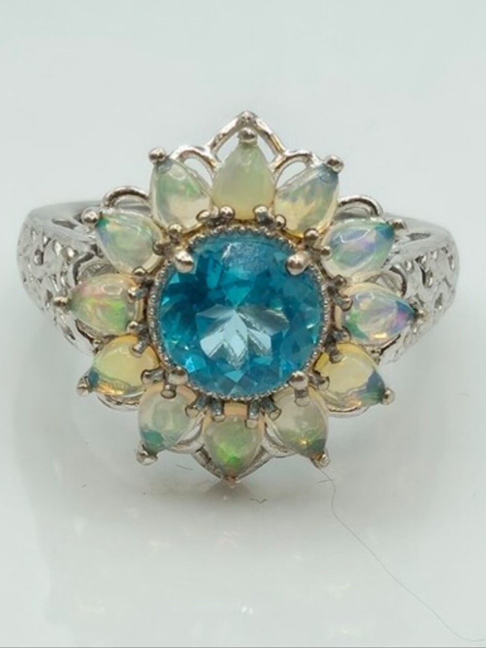Extraordinary Estate Designer Signed Swisss Blue Topaz And Ethiopian Opa Ring